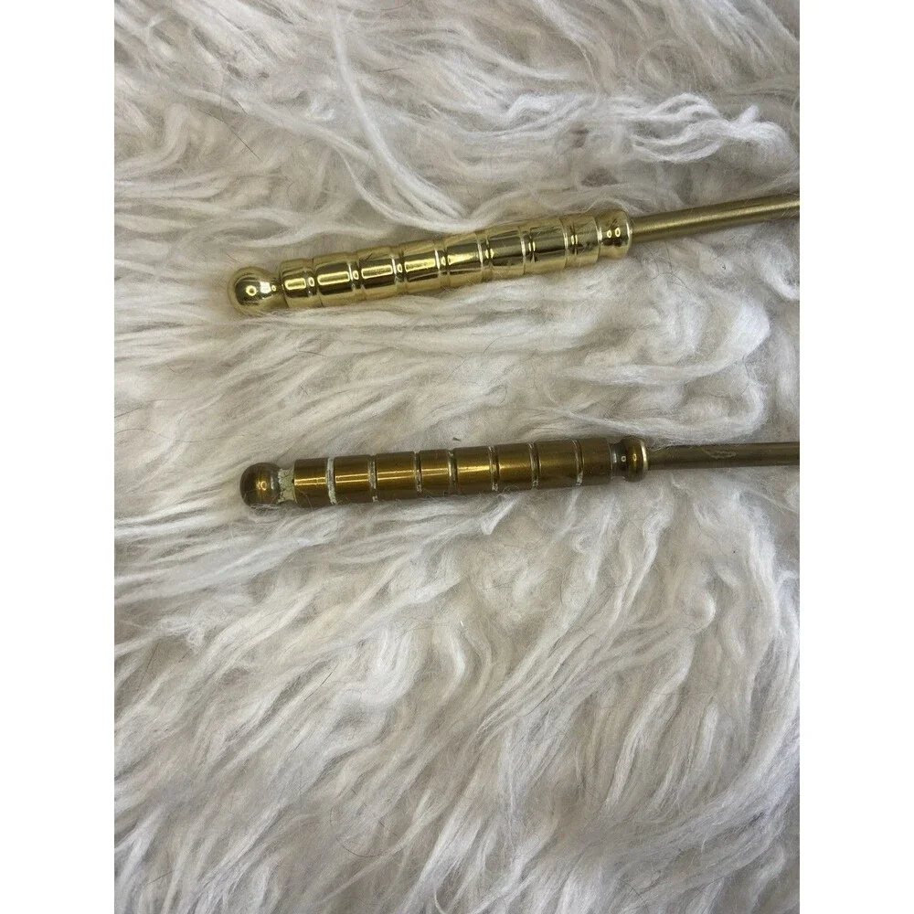 Vintage Solid Brass Hinged Bell Candle Snuffer 10 Inch Set Of 2